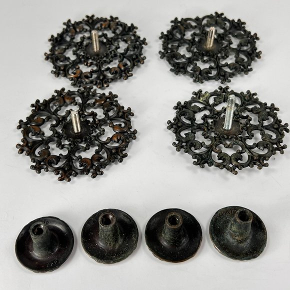 Vtg Allison Drawer Pull Knob Backplate Escutcheon Ornate Japan Lot of 4 - Picture 5 of 16